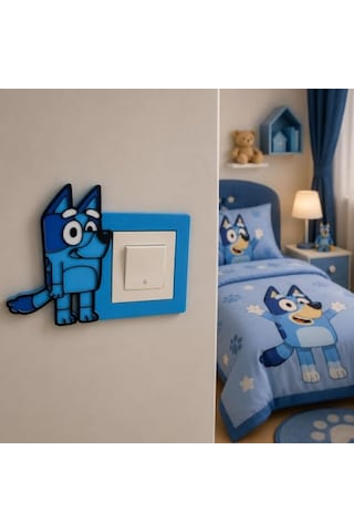 Bluey Anahtar & Priz Çerçevesi El Yapımı Işık Anahtarı Süsü Çocuk Odası Duvar Dekoru Dekoratif He Diğer