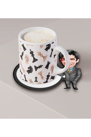 Kişiye Özel Kadın Asistan Karikatürlü Ahşap Bardak Altlığı-2 Çok Renkli