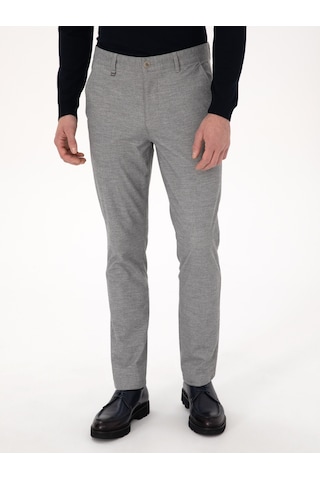 Cacharel Gri Slim Fit Mikro Desenli Pamuk Karışımlı Kanvas Pantolon
