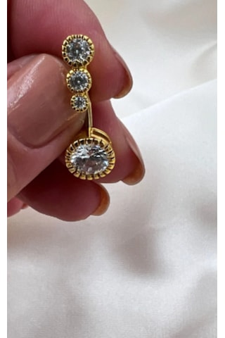 Bb Üç Taş Göbek Piercing Altın