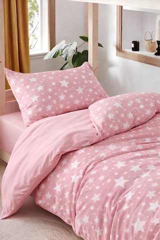 Yıldız Desenli Kız Çocuk Nevresim Takımı Pudra Pembe, Tek Kişilik, 3 Parça Çok Renkli