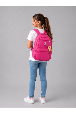 Pembe Sade Görünüm Unisex Ortaokul Ve Lise Okul Çantası Suya Dayanıklı, Ortopedik, 5 Zincir+laptop B