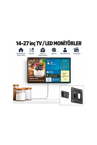 Powermaster Pm-26408 14-27 İnç Tv Led Monitör Duvar Askı Aparatı 15 Kg Taşıma Kapasiteli 114x114mm Gri