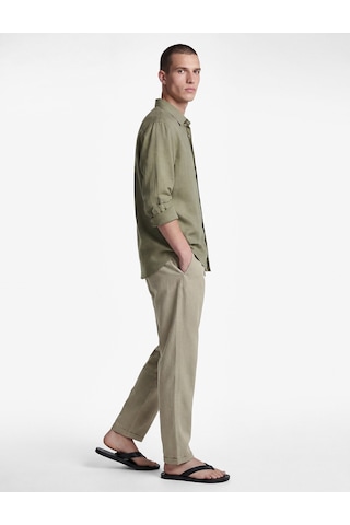 Koton Slim Fit Keten Karışımlı Cepli Beli Lastikli Bağcıklı Pantolon Gri 6sam40169hw