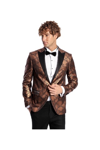 Desenli Slim Fit Kahverengi Erkek Smokin Ceket - Wessi Kahverengi