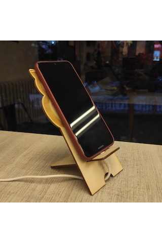 1 Fark - Ahşap Masaüstü Figürlü Telefon Standı -  Baykuş - Beyaz