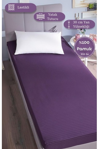 Çarşaf Stripe Saten Düz Lastikli Geniş Ölçü Lacivert