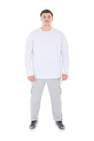 Erkek 115-155 Kilo Arası İçin Uygun Uzun Kol Bisiklet Yaka Mevsimlik Düz Renk İnce Sweatshirt Beyaz