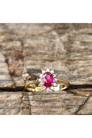 1,05 Ct Yakut 0,30 Ct Pırlanta (Signty) Taşlı Anturajlı Vintage T - 552949052