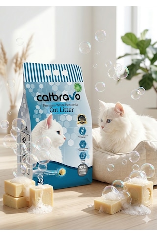 Catbravo Doğal Bentonite- Süper Topaklanan Marsilya Sabun Kokulu Kedi Kumu 10 Lt