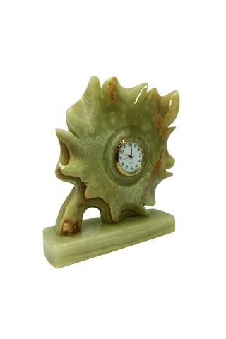 Oniks Damarlı Akik Taşından Yaprak Fiğürlü Saat - Doğal Oniks Ta