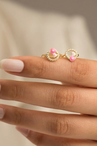 Çgk Çiğdem Gürel Kuyumculuk Pembe Kalpli Taşlı Çocuk Küpesi Sevimli Kız Çocuk Küpe Modeli Gold