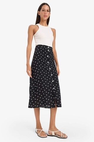 DeFacto A Form Desenli Düğmeli Normal Bel Midi Etek Z8094AZ25SMBK81 Siyah