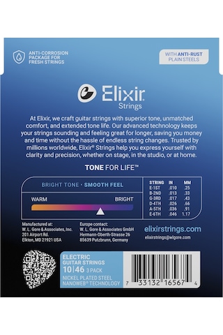 Elixir 010-046 Nanoweb Elektro Gitar Teli Ekonomik 3'lü Set 16567