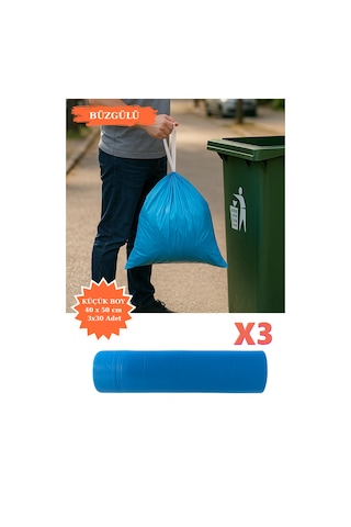 Premium Büzgülü Küçük Boy Çöp Poşeti 40x50 Cm 3x30 Adet Ev Mutfak İş Ofis Avantajlı Ekonomik Paket