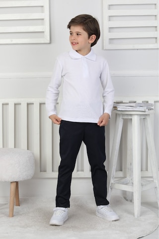 Modanino Erkek Çocuk T-shirt - Okul Tarz- Uzun Kol 5-17 Yaş 12497 Beyaz