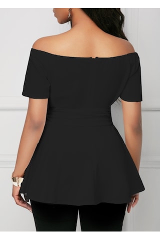 Kadın Kısa Kollu Madonna Yaka Yandan Bağlamalı Ithal Krep Bluz Antrasit Melanj