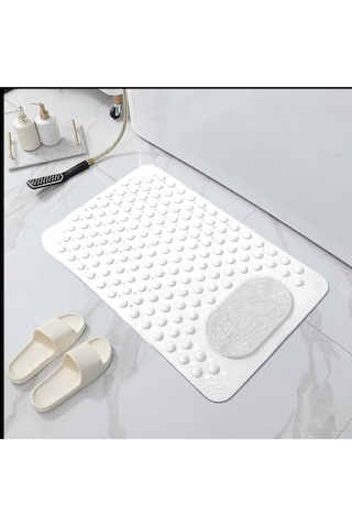 Mainshop Masajlı Vantuzlu Banyo Paspası & Kaydırmaz Zemin Duşakabin Paspası 36x70 Cm M-162 Beyaz