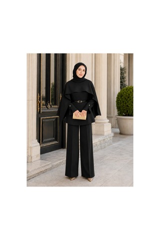 Unika Boutique Liya Pelerinli Tesettür Takım Siyah
