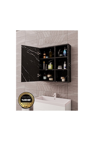 Dalin Tek Kapak Aynalı Banyo Dolabı Raflı Mdf Siyah