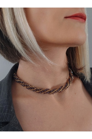 Eva Takı Etnik Bohem Sarmal Dönmeli Model Kristal Sarı Gold Boncuk Kolye Gümüş
