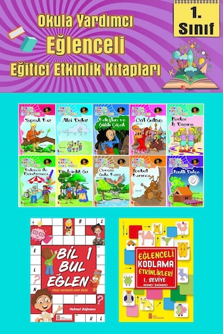 1.sınıflar İçin Okumayı Sevdiren 10 Lu Hikaye Seti -bil Bul Eğlen-kodlama 16 Okulda Evde Tatilde