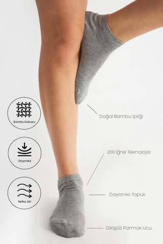 Bambu Kadın Gri Patik Dikişsiz Premium Çorap 3 Lü Paket