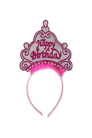 Parti Happy Birthday Neon Pembe Renk Doğum Günü Tacı 24x15 cm