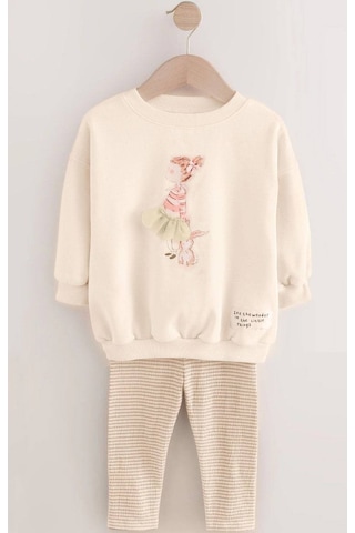 Kız Çocuk Balerin 3d Tütü Aplike Detaylı Sweatshirt Çizgili Tayt Alt Üst Takım KREM