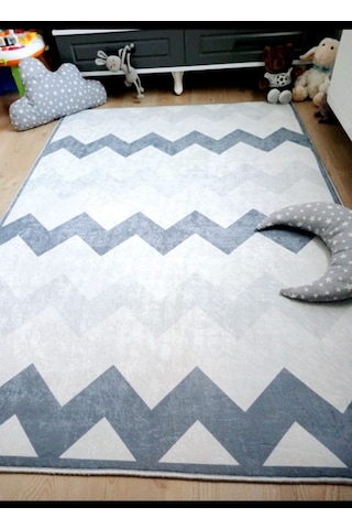 Zig Zag, İndirimli, Makinede Yıkanabilir, İnce, Dokuma Tabanlı, Çocuk Odası Halısı Çok Renkli