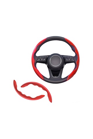 Reedark Kolleksiyel Karbon Fiber Araba Direksiyon Kılıfı - Kayma Önleyici, Dayanıklı, Evrensel Uyum 14.5-16 İnç, Kırmızı, 2 Adet Kırmızı