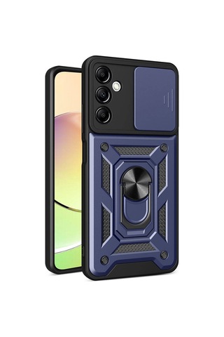 Zore Samsung Galaxy Uyumlu A14 Kılıf Magnetik Standlı Kamera Korumalı Omsy Sürgülü Vega Kapak - Mavi
