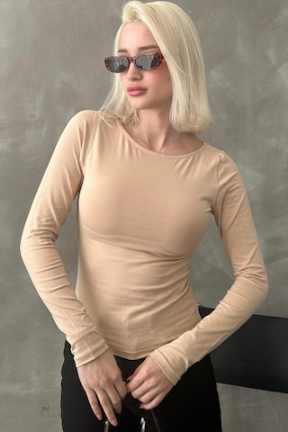 Madmext Bej Kayık Yaka Basic Kadın Body Mg1997 Bej