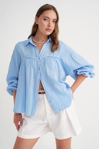 4677 Kadın Dantel Detaylı Müslin Gömlek Bebe Mavi Bebe Mavi