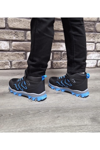 Rahat Konforlu Taban Outdoor Spor Cırtlı Çocuk Botu Siyah - Mavi