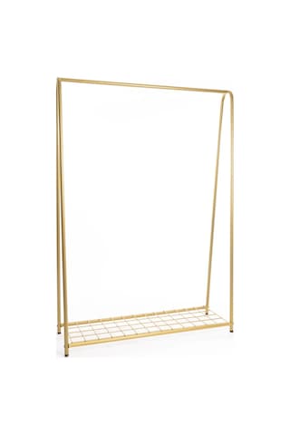 Raflı Metal Ayaklı Konfeksiyon Askılığı Gold Ayaklı Askılık Raflı Elbise Askılığı Kıyafet Askılığı Gold