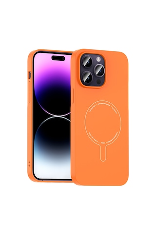iPhone Uyumlu 14 Pro Max Kılıf M-safe Şarj Özellikli Kamera Korumalı Ata Elio Sert Pc Kapak - Turuncu