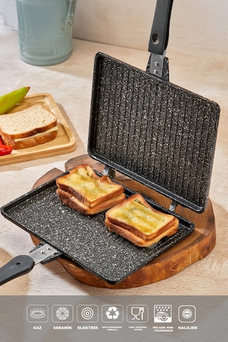 Polochef Döküm Granit Ocak Üstü El Tost Makinası Siyah