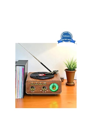 Nostaljik Tasarım Plak Çalar Görünümlü Radyolu Bluetooth Hoparlör Retro Müzik Plak