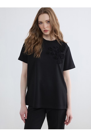 Lcw Modest Siyah Nakışlı Soft Touch Kadın Tunik