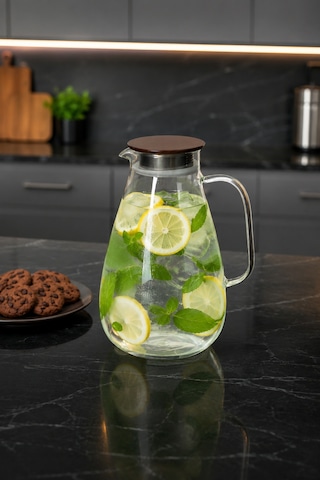 Porsima Lm-0100 Damla Sızdırmaz Metal Kapaklı Ve Kulplu Cam Başucu Sürahisi 2600ml