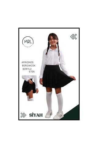Mykonos Etek Siyah Içte Sabit Şortlu Yüksek Bel Likralı Bürümcük Kumaş Skirt With Shorts 4106 Siyah