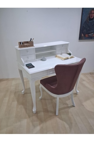 Çalışma Masa Sandalye 90659 Model Parlak Beyaz Lake Boyalı Masa Gökyüzü Sandalye Beyaz