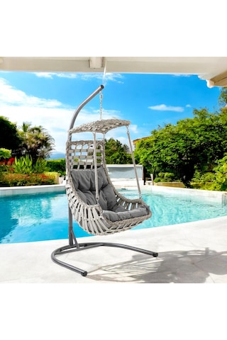 Capri Swing Alaçatı Tekli Rattan Bahçe Salıncağı Balkon Salıncağı Cappuccino