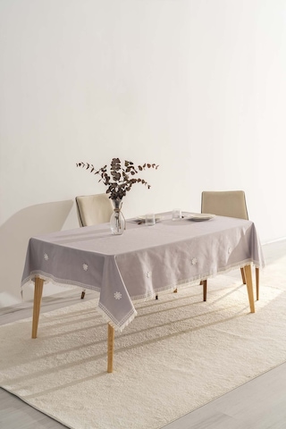 Silvio Gri Güpür Çiçekli Masa Örtüsü 160x220 Cm Gri