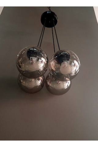 4'lü Siyah Glob Camlı Sarkıt Avize Füme