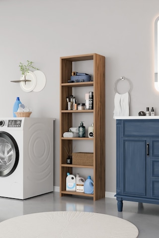 Alpaevmobilya Ahşap 5 Raflı 150 Cm Çok Amaçlı Açık Banyo Dolabı Düzenleyici Raf Ve Çamaşır Odası Dolabı Atlantik Çam