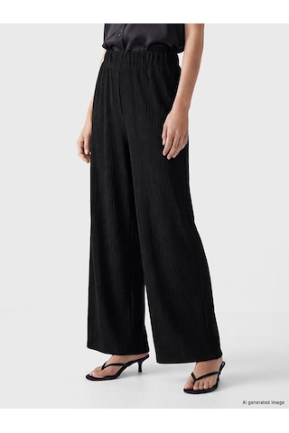 Lcwaıkıkı Classic Siyah Beli Lastikli Dokulu Kadın Pantolon