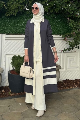 İmge Çizgili Triko Hırka Antrasit Çok Renkli