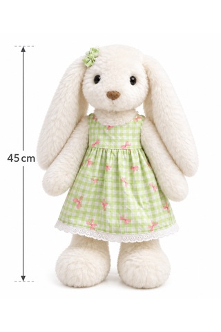 45 Cm Elbiseli Peluş Tavşan Oyuncak Yeşil Elbiseli Açık Yeşil